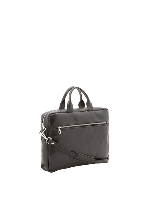 Slim Leather Briefcase Handbag - Black - Alessia Firenze