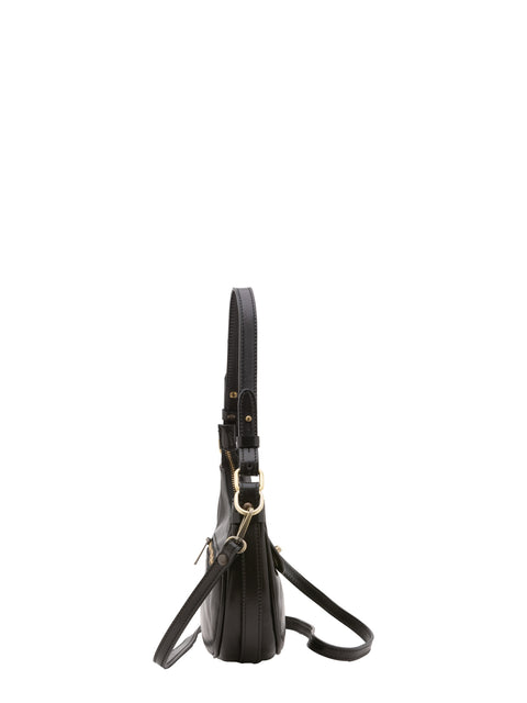 Women's Vacchetta Leather Shoulder Bag with Removable Strap – Black – Made in Italy - I Fratelli