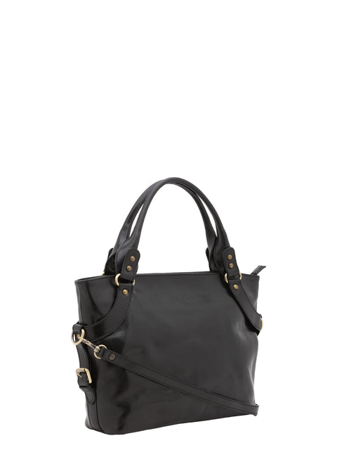 Women's Vacchetta Leather Double Handle Tote Bag – Black – Made in Italy - I Fratelli