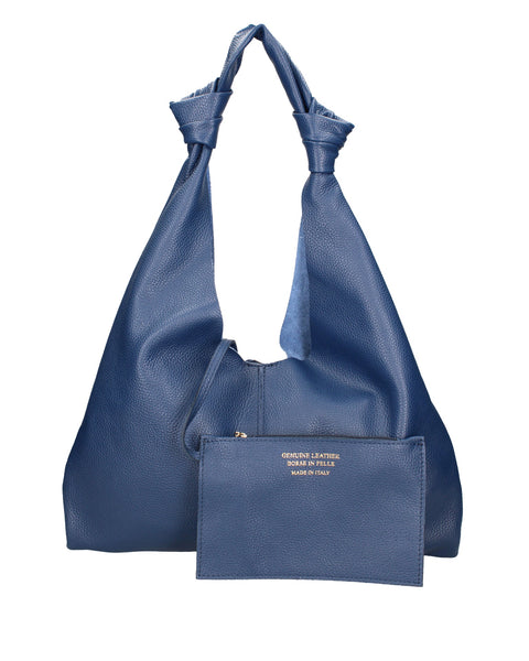 Blue Genuine Leather Leather Shoulder Tote Bag Made in Italy – Blue - Viola Castellani