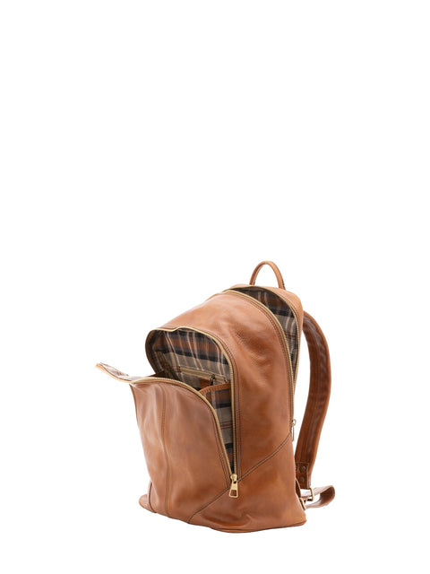 Large Genuine Leather Backpack - Honey - Alessia Firenze