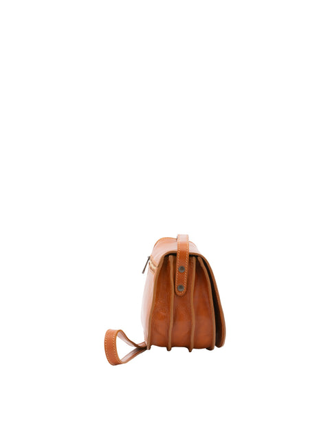 Women's Vacchetta Leather Triple Compartment Crossbody Bag – Cognac – Made in Italy - I Fratelli