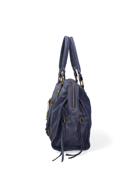 Women's Genuine Leather Handbag – Navy Blue – Made in Italy - Chiara Ferretti