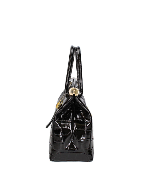 Women's Croc-Print Leather Top Handle Bag with Padlock – Black – Made in Italy - Gave Lux