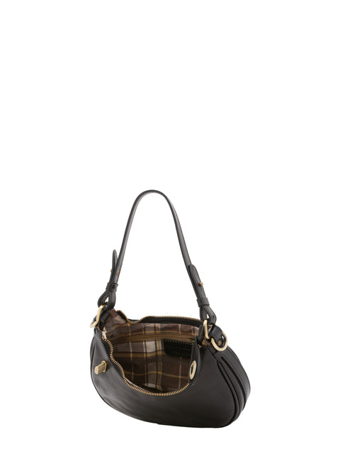 Women's Vacchetta Leather Shoulder Bag with Removable Strap – Black – Made in Italy - I Fratelli