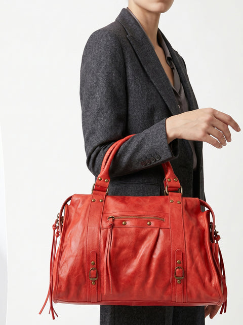 Women's Genuine Leather Shoulder Bag – Medium Red – Made in Italy - Gave Lux