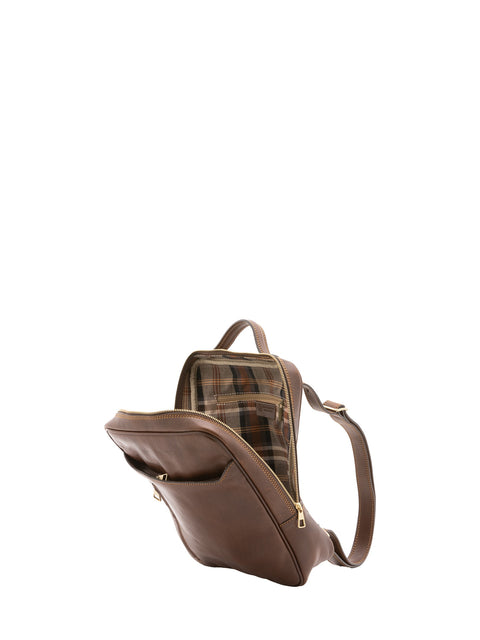 Urban Leather Backpack with Multiple Zip Pockets - Dark Brown - Alessia Firenze