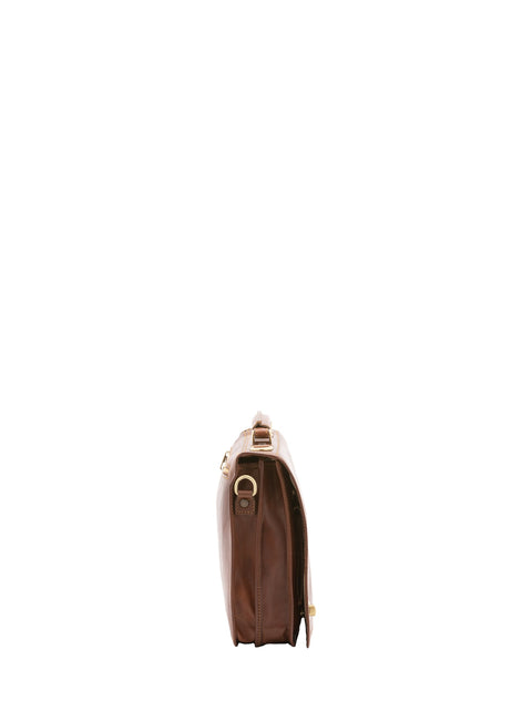 Premium Leather Briefcase Handbag - Brown - Alessia Firenze