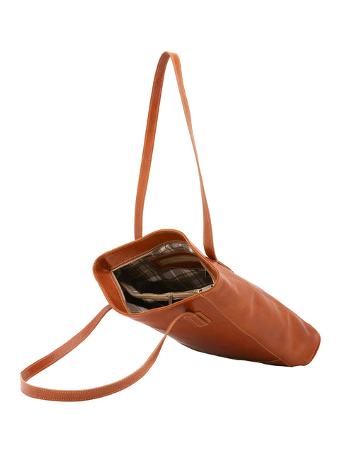 Women's Vacchetta Leather Large Double Compartment Shoulder Bag – Cognac – Made in Italy - I Fratelli