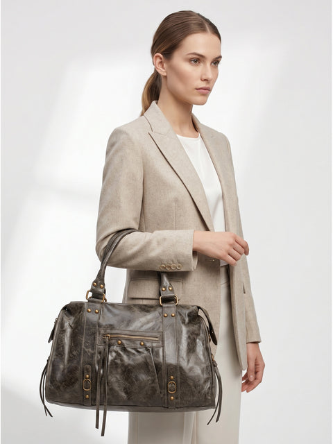 Women's Genuine Leather Shoulder Bag – Dark Military Green – Made in Italy - Gave Lux