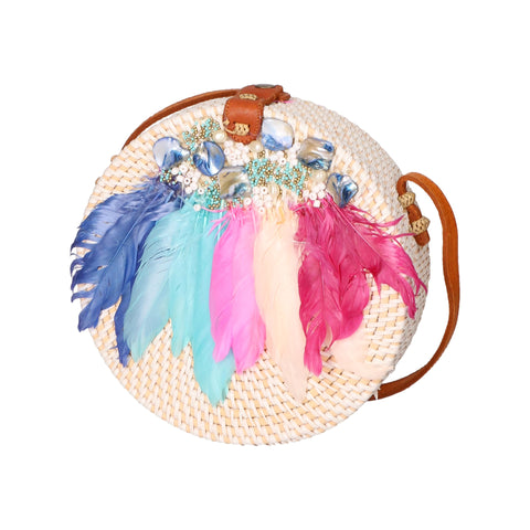 Women's Handwoven Natural Straw Shoulder Bag – Rainbow - Gave Lux