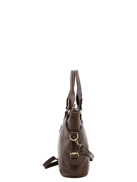 Women's Vacchetta Leather Double Handle Tote Bag – Dark Brown – Made in Italy - I Fratelli