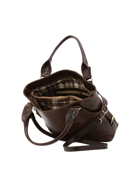 Women's Vacchetta Leather Double Handle Tote Bag – Dark Brown – Made in Italy - I Fratelli