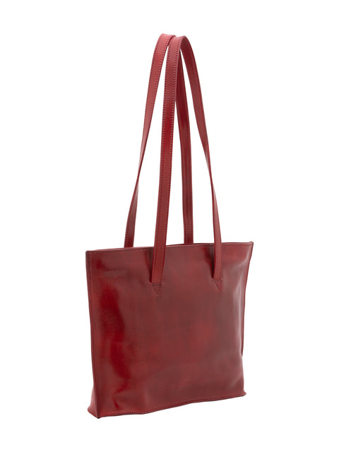 Women's Vacchetta Leather Large Shoulder Bag – Red – Made in Italy - I Fratelli