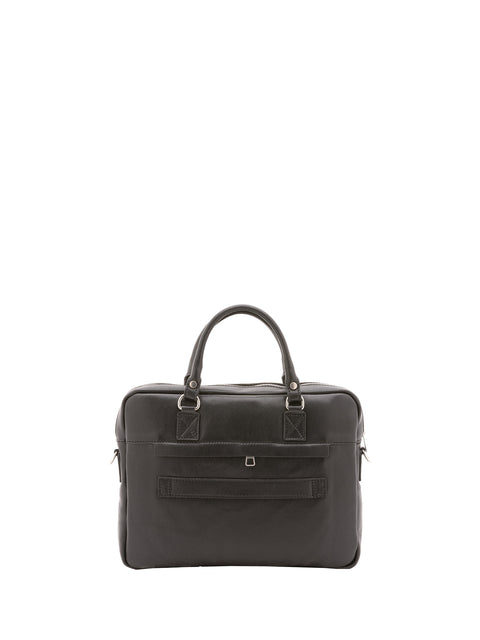 Double Compartment Leather Briefcase - Black - Alessia Firenze
