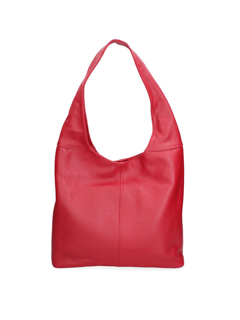 Women's Double Compartment Leather Hobo Shoulder Bag with Pouch – Red – Made in Italy - Gave Lux