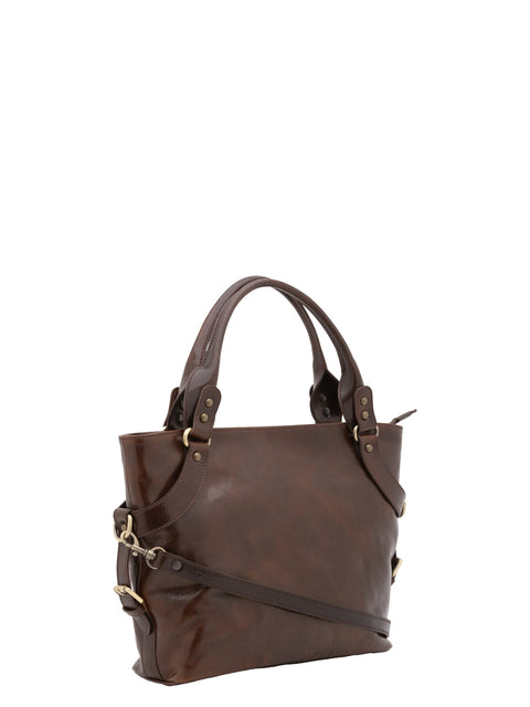 Women's Vacchetta Leather Double Handle Tote Bag – Dark Brown – Made in Italy - I Fratelli