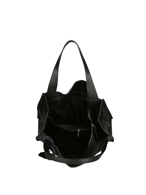 Women's Minimalist Leather Shoulder Bag – Black – Made in Italy - Gave Lux