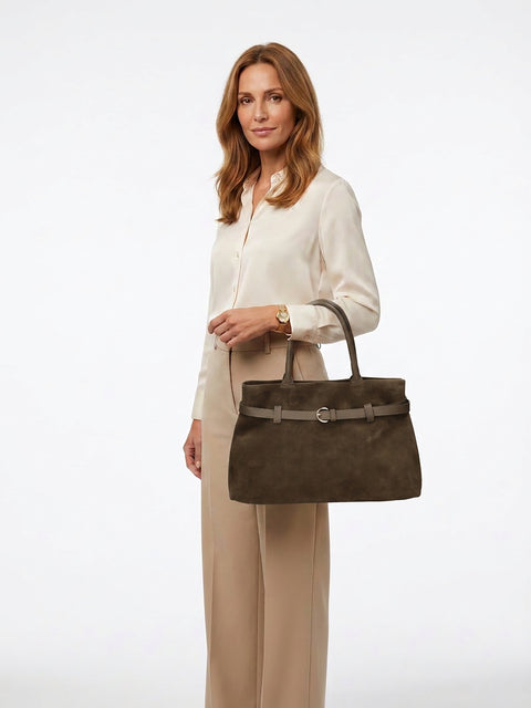 Women's Genuine Leather Handbag – Mocha – Made in Italy - Chiara Ferretti
