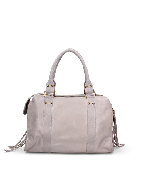 Women's Genuine Leather Handbag – Light Grey – Made in Italy - Chiara Ferretti
