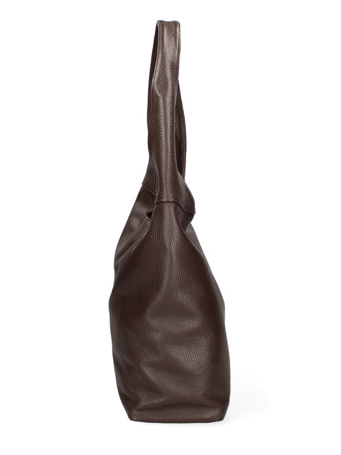 Women's Double Compartment Leather Hobo Shoulder Bag with Pouch – Dark Brown – Made in Italy - Gave Lux