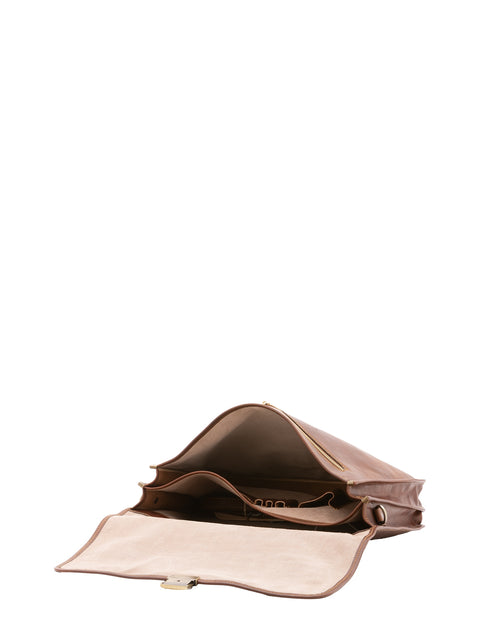 Premium Leather Briefcase - Brown - Alessia Firenze