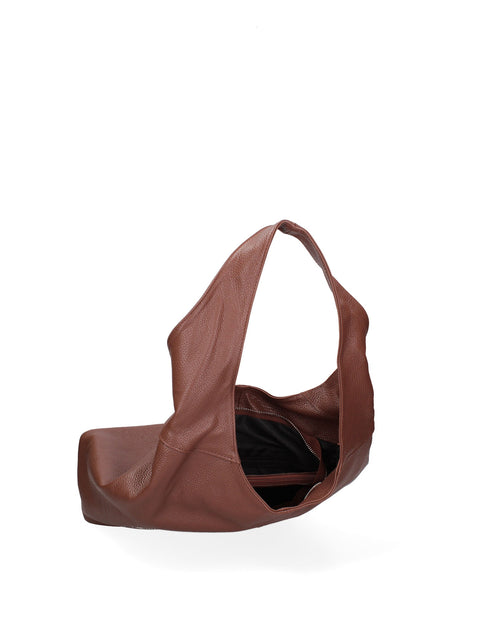 Women's Double Compartment Leather Hobo Shoulder Bag with Pouch – Burnt Brown – Made in Italy - Gave Lux