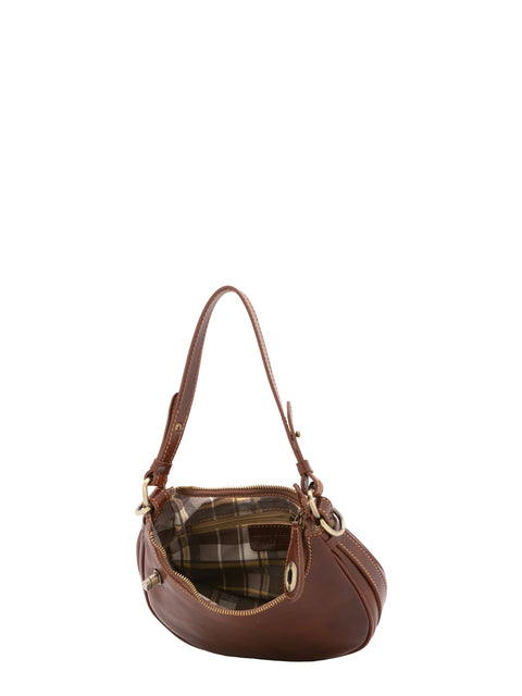 Women's Vacchetta Leather Shoulder Bag with Removable Strap – Brown – Made in Italy - I Fratelli