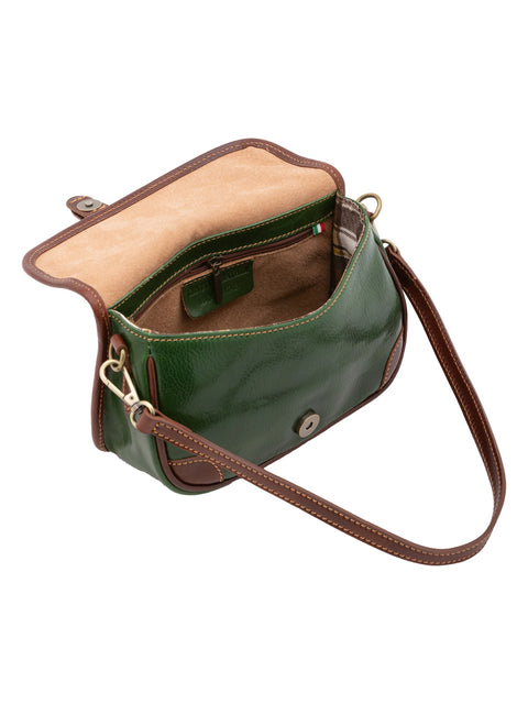 Women's Vacchetta Leather Compact Shoulder Bag with Removable Handle – Green – Made in Italy - I Fratelli