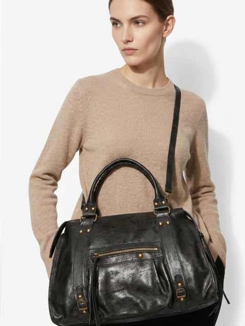 Women's Genuine Leather Shoulder Bag – Black – Made in Italy - Gave Lux