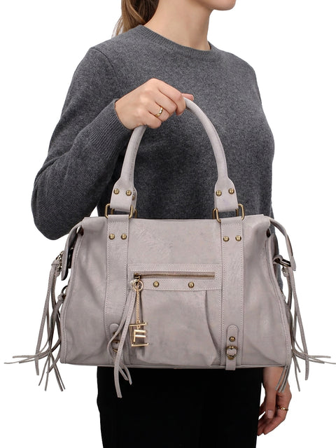 Women's Genuine Leather Handbag – Light Grey – Made in Italy - Chiara Ferretti