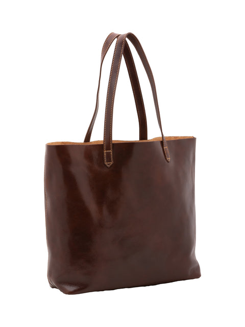 Women's Vacchetta Leather Open Shopper Tote – Brown – Made in Italy - I Fratelli