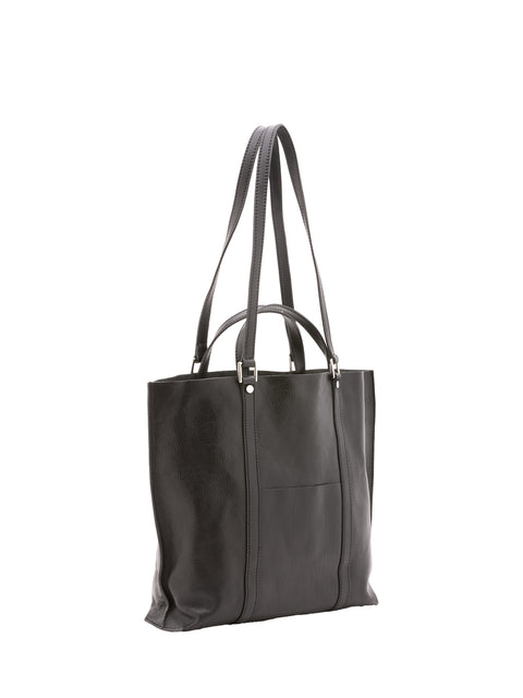 Genuine Leather Tote Shoulder Bag - Black - Alessia Firenze