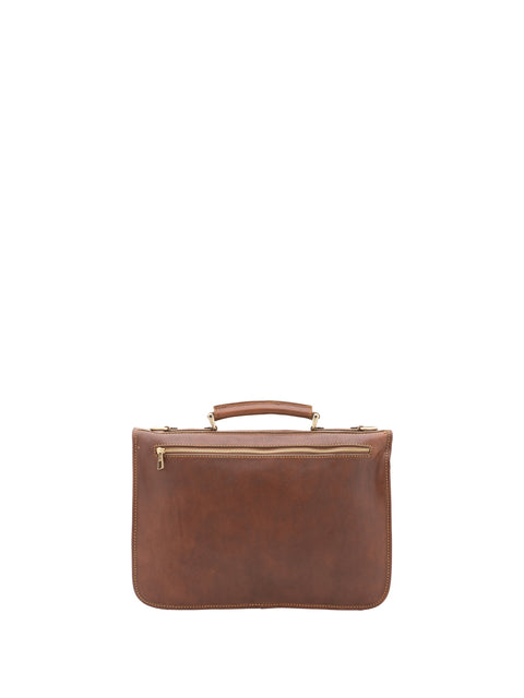 Premium Leather Briefcase Handbag - Brown - Alessia Firenze