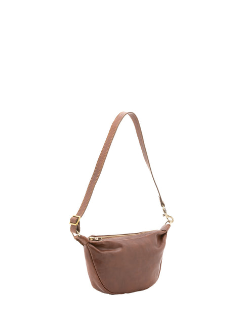 Genuine Leather Crossbody Shoulder Bag - Brown - Alessia Firenze