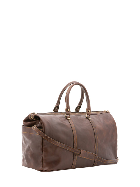 Classic Leather Travel Duffel Bag - Dark Brown - Alessia Firenze