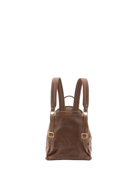 Compact Genuine Leather Backpack - Dark Brown - Alessia Firenze