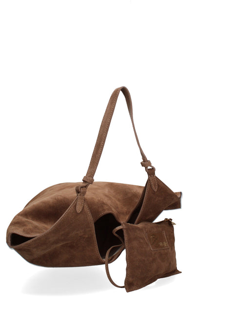 Women's Large Suede Leather Tote Bag with Pouch – Taupe – Made in Italy - Gave Lux