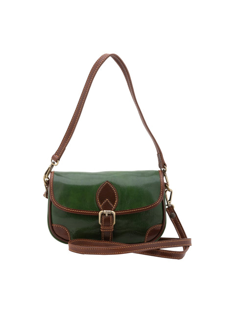 Women's Vacchetta Leather Compact Shoulder Bag with Removable Handle – Green – Made in Italy - I Fratelli