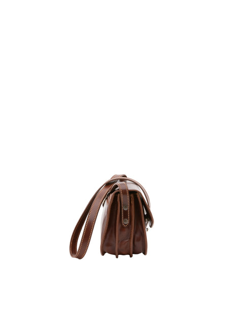 Women's Vacchetta Leather Triple Compartment Crossbody Bag – Brown – Made in Italy - I Fratelli