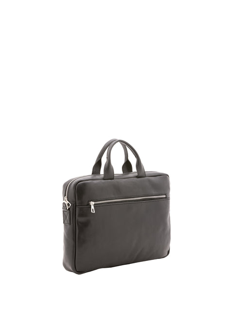 Slim Leather Briefcase Handbag - Black - Alessia Firenze