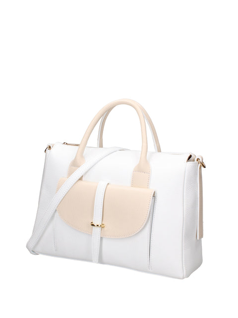 Women's Genuine Leather Handbag – White & Cream – Made in Italy - Chiara Ferretti