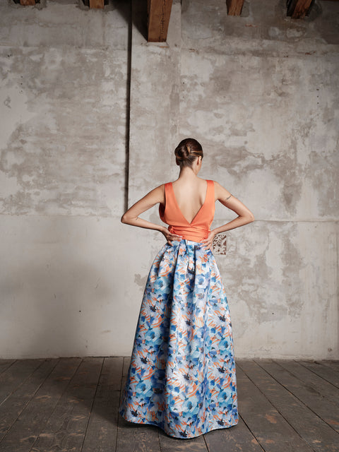 Skirt - Mikado Long Fantasy Blue Roberta Longo
