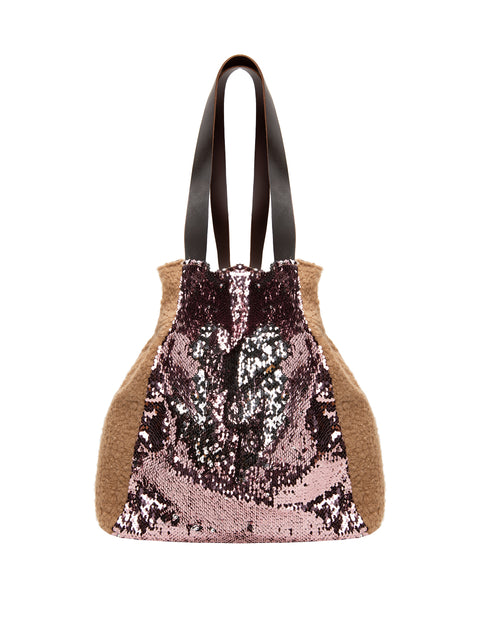 Bouclé ​​Shopper Bag With Reversible Sequins Apiedinudinelparco