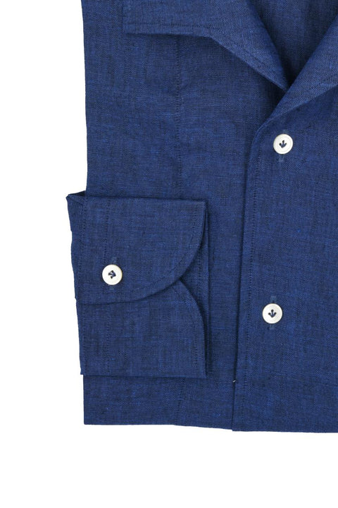 Blue Linen Capri Collar Shirt Cordone 1956