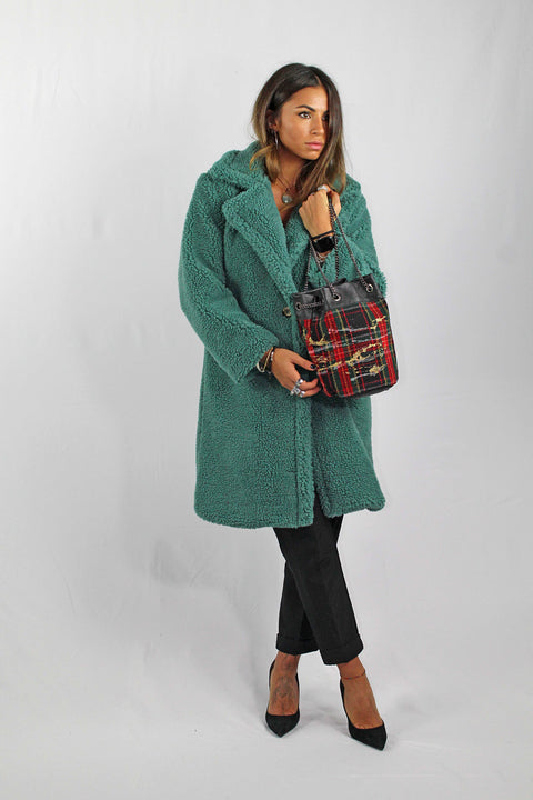 Bucket Bag In Tartan And Genuine Leather With Gold Glitter Apiedinudinelparco