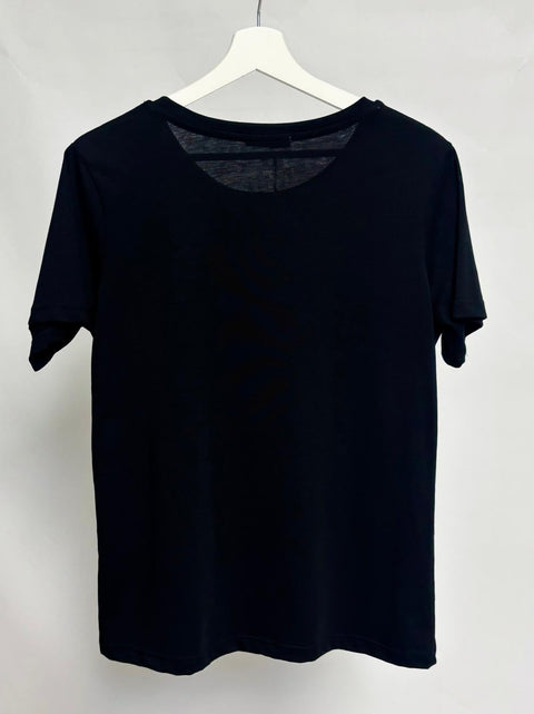 Black t-shirt with female silhouette and gold-tone studs SixStop