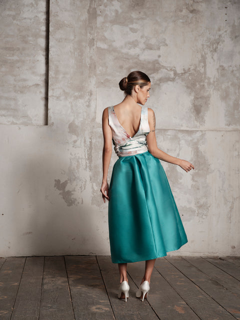 Top - Satin Flowers Green Roberta Longo