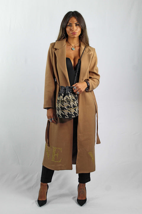 Bucket Bag In Tartan And Genuine Leather With Gold Glitter Apiedinudinelparco